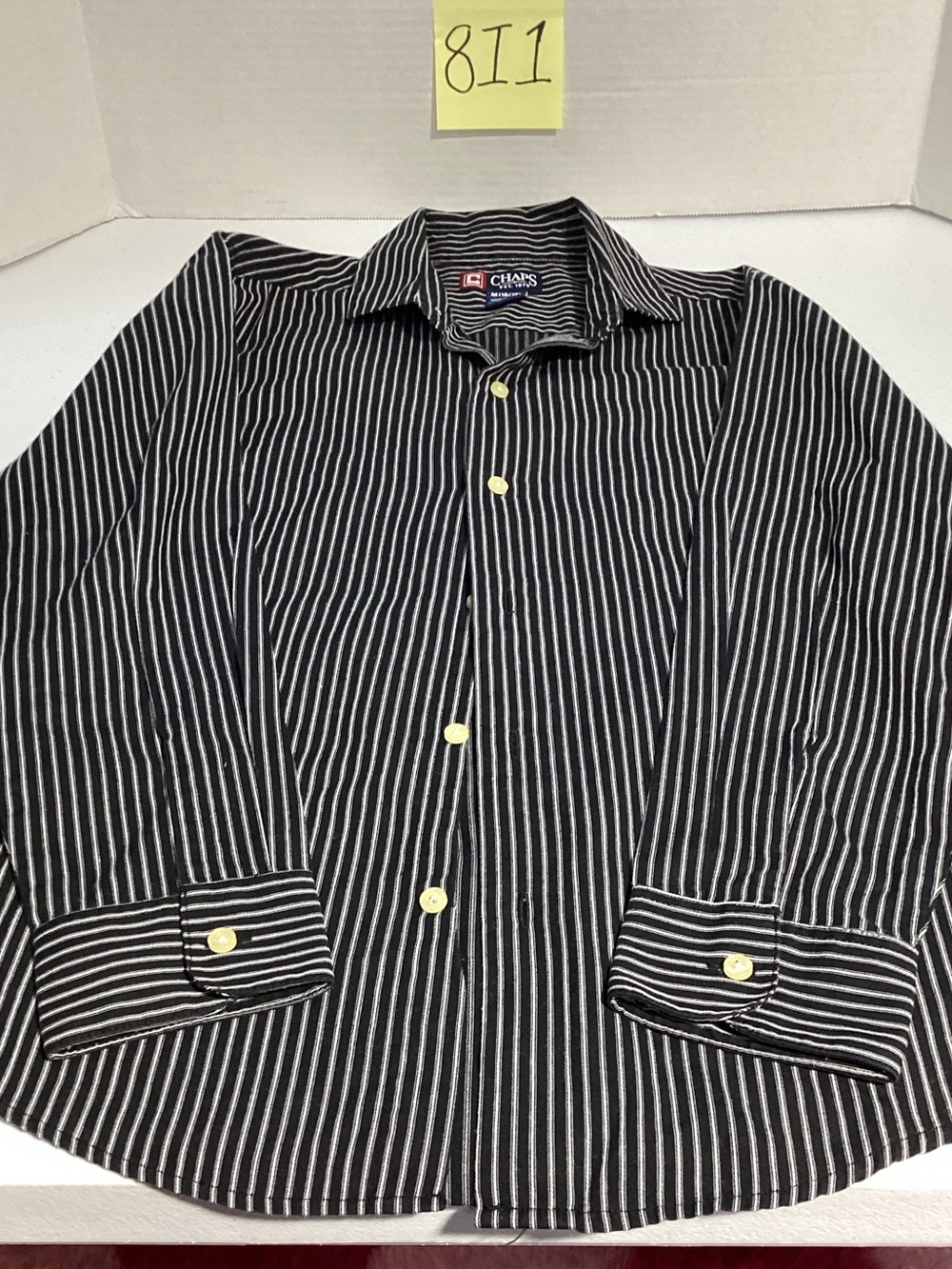Chaps Black and White Vertical Stripe Dress Shirt